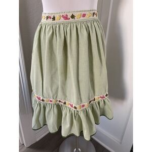 Vintage Green Gingham Ruffled Half‎ Apron Cooking Motif Trim 1960's